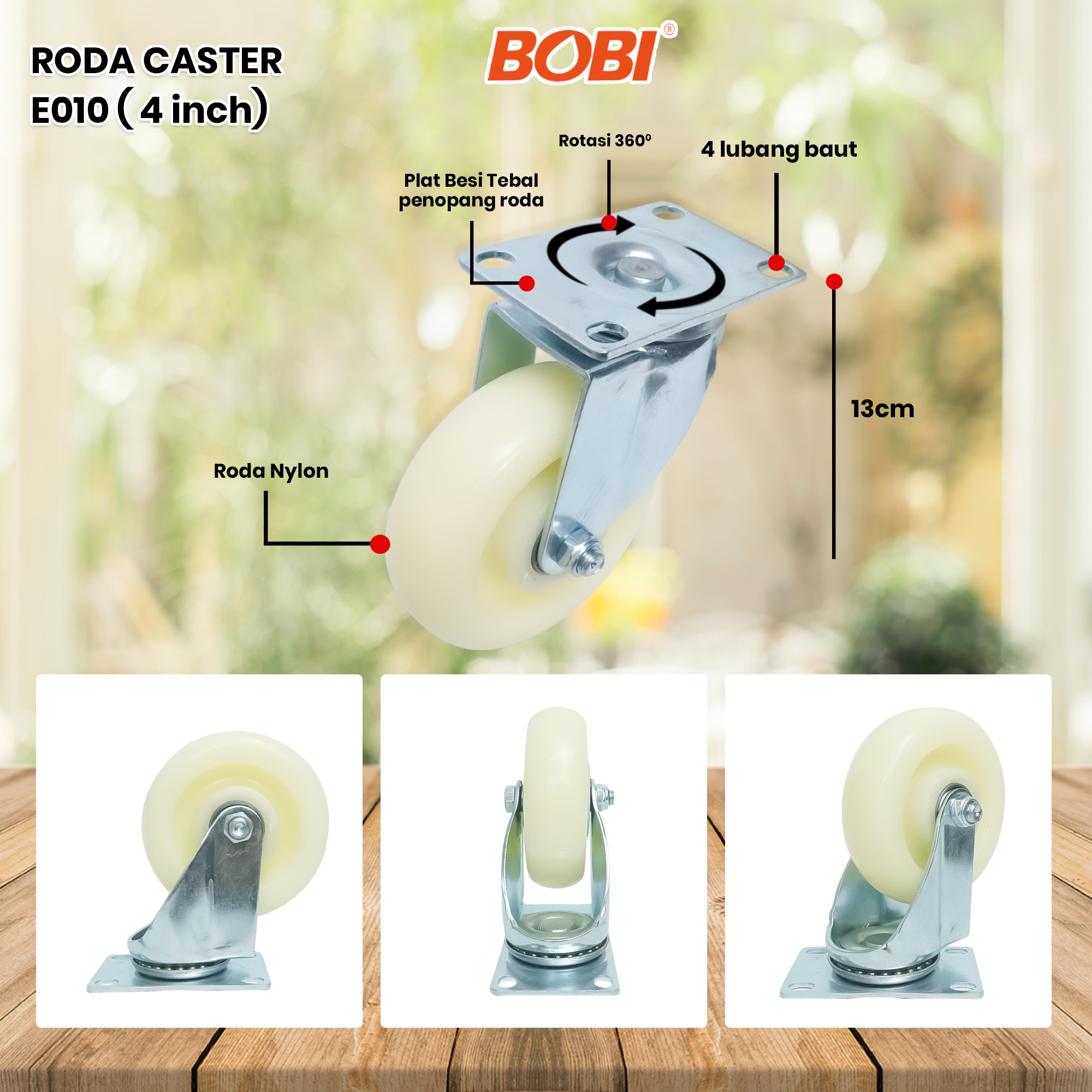 Roda Caster PVC NYLON / Roda Etalase Lemari 4 inch / Roda Serbaguna BOBI - Warna Random