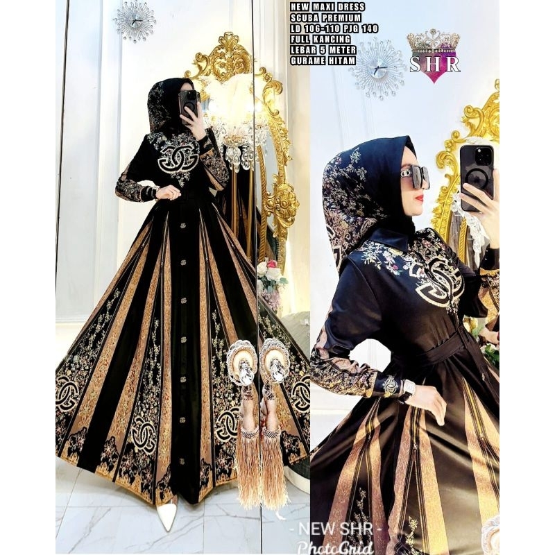 T866 NEW MAXI DRESS GURAME HITAM SCUBA PREMIUM GAMIS WANITA MUSLIMAH KEKINIAN VIRAL ORIGINAL REAL PI