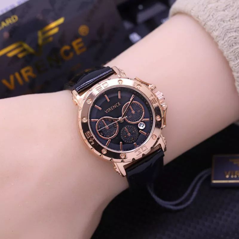 Jam Tangan Analog Virence Wanita Tali Kulit Tanggal Aktif Jam Tangan Keren