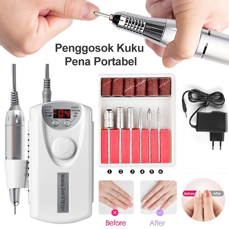 【Penjual Lokal】Alat Kikir Kuku Elektrik 30000 Rpm Portable Rechargeable Nail Drill Polisher Grinding Untuk Manicure