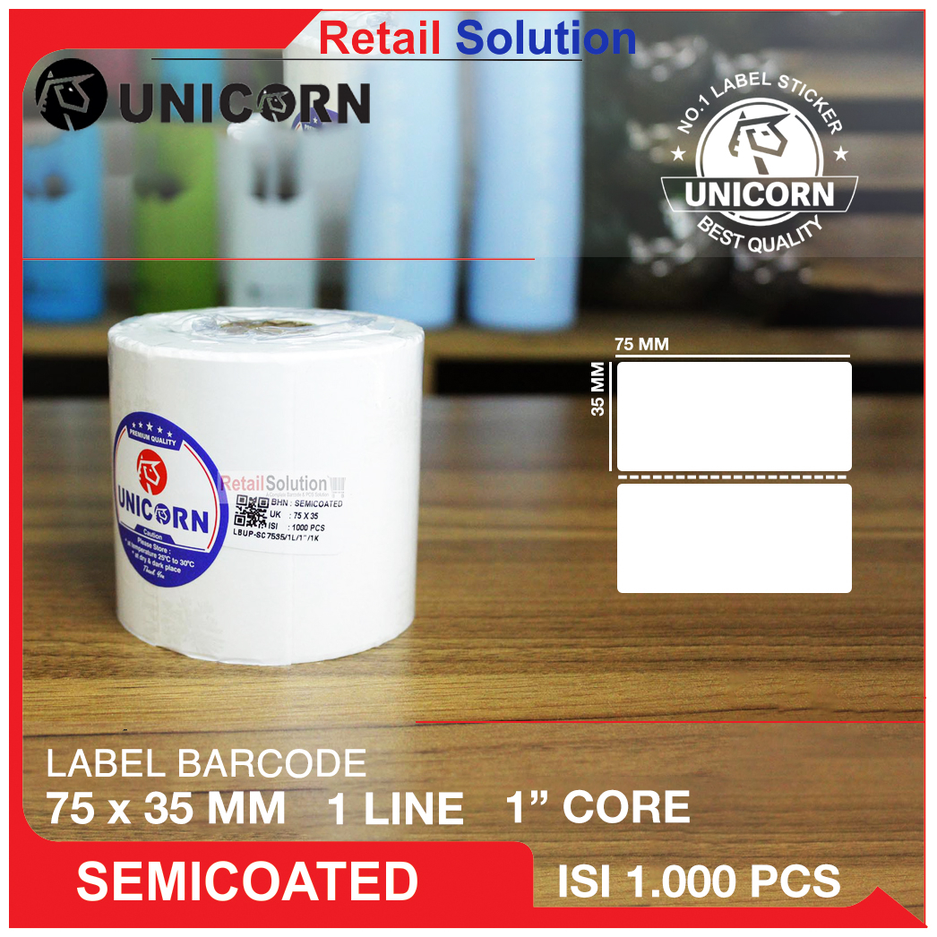 

Stiker Barcode Label Semicoat - 75x35 mm / 75x35mm / 75 x 35 mm