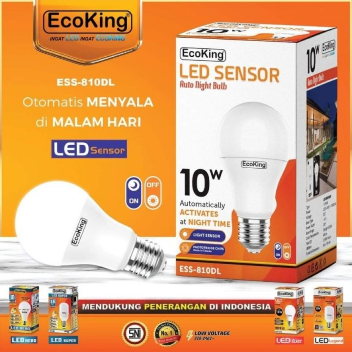 Lampu LED Sensor Cahaya Otomatis Malam EcoKing 10 12 18 25 35 45 Watt