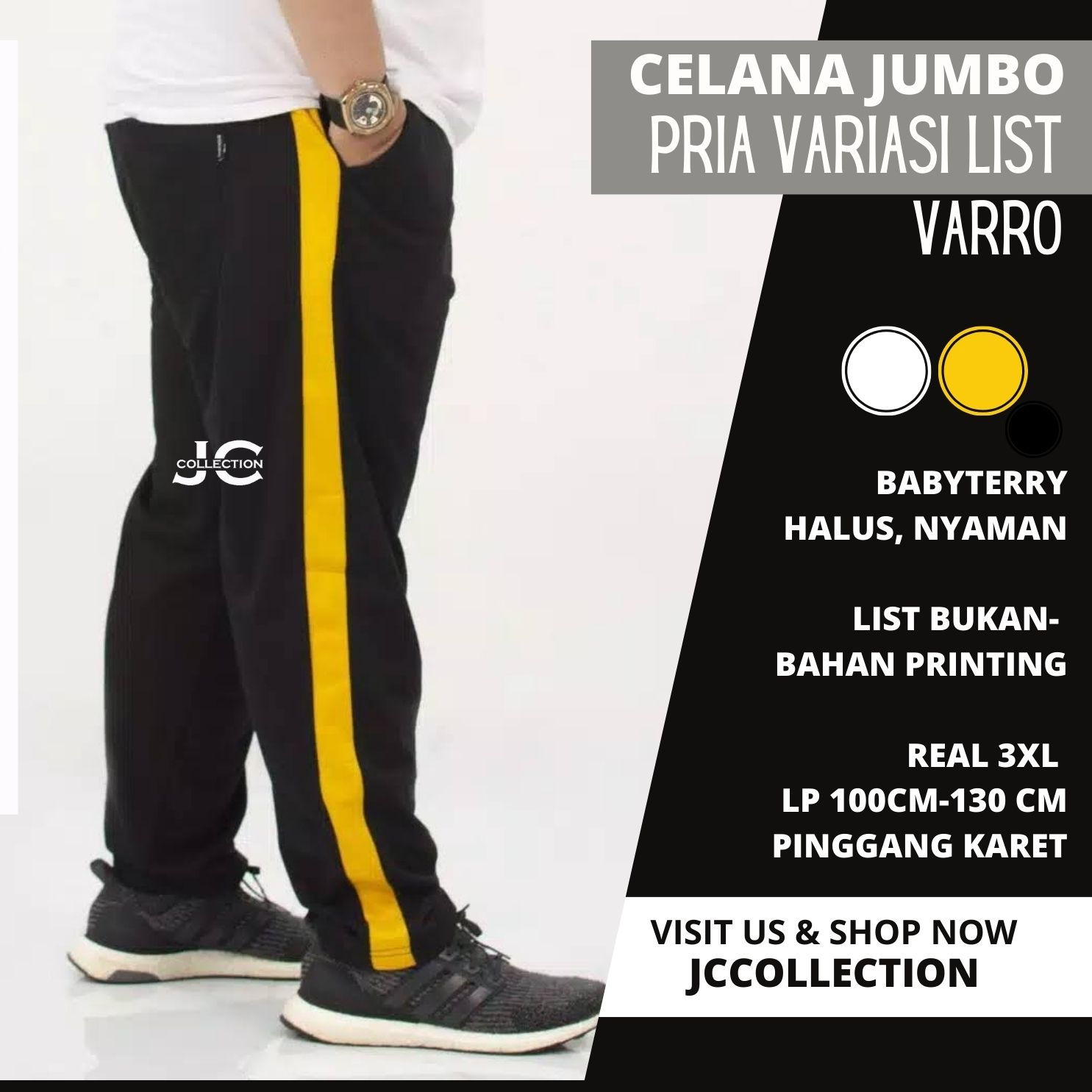 Celana Panjang Pria Jumbo 3XL / Celana Jogger Pria Big Size with Variasi List / Joger Size Jumbo Training Side List Farro - JCCollections