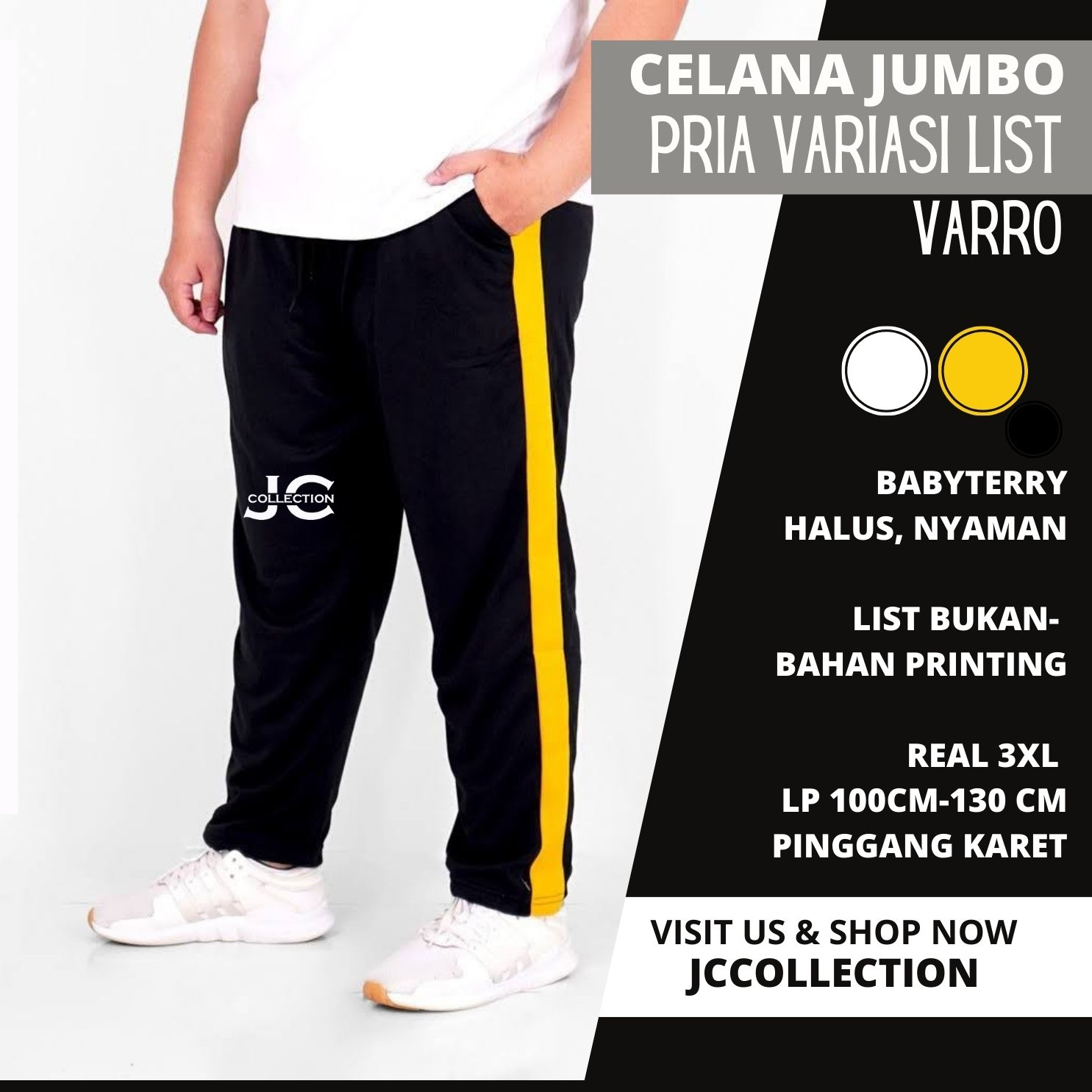 Celana Panjang Pria Jumbo 3XL / Celana Jogger Pria Big Size with Variasi List / Joger Size Jumbo Training Side List Farro - JCCollections