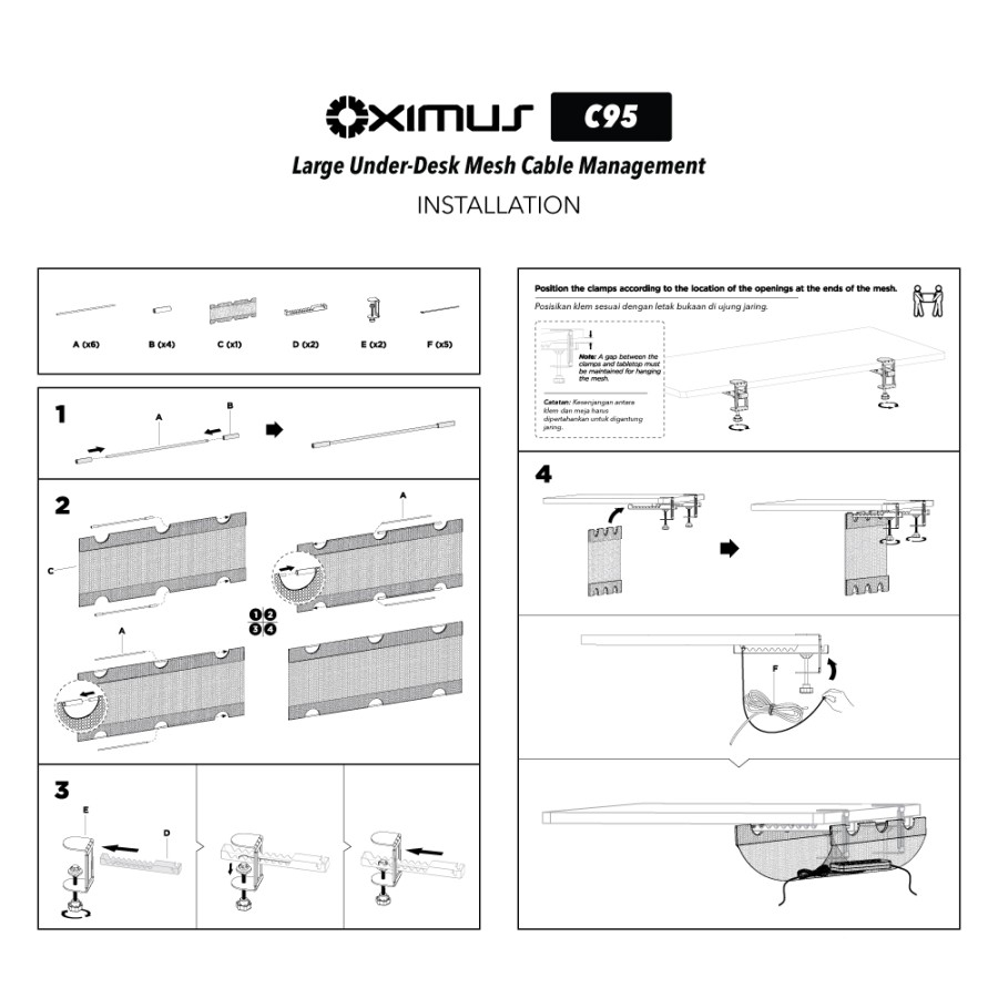 Underdesk Cable Management Tray Large Storage Capacity Oximus C95