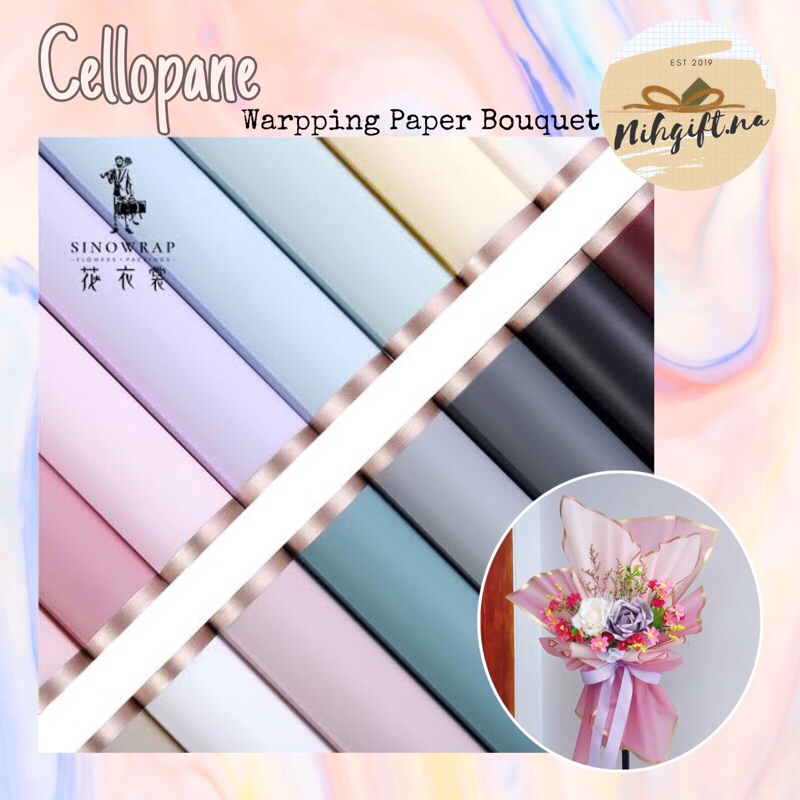 

[[TERMURAH] Flower Wrapping GOLD LINE CELLOPHANE Transparent WATERPROOF KERTAS BUNGA/ PEMBUNGKUS BUNGA/ Kertas Buket