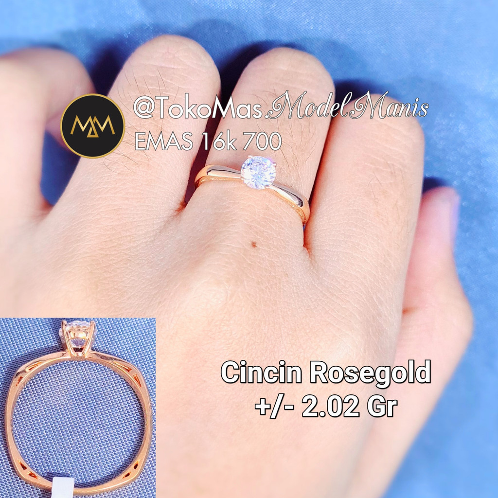 Cincin solitaire ring kotak emas rosegold/kuning 16k
