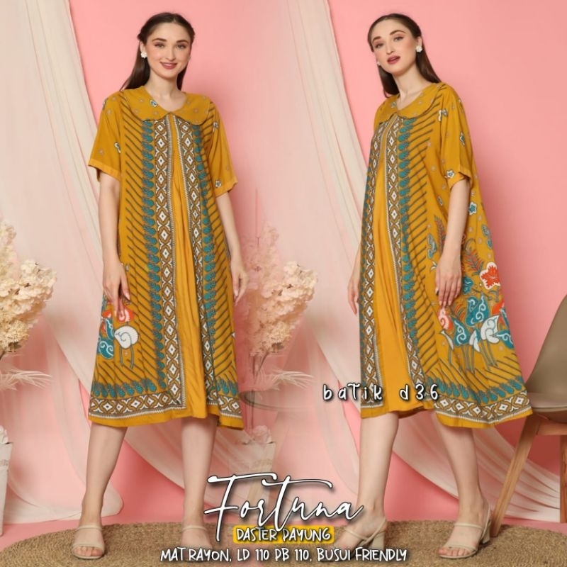 Dress Daster Nyaman Bumil Non Busui Krah Payung Rayon Premium Fortuna Baju Tidur Wanita motif batik modang