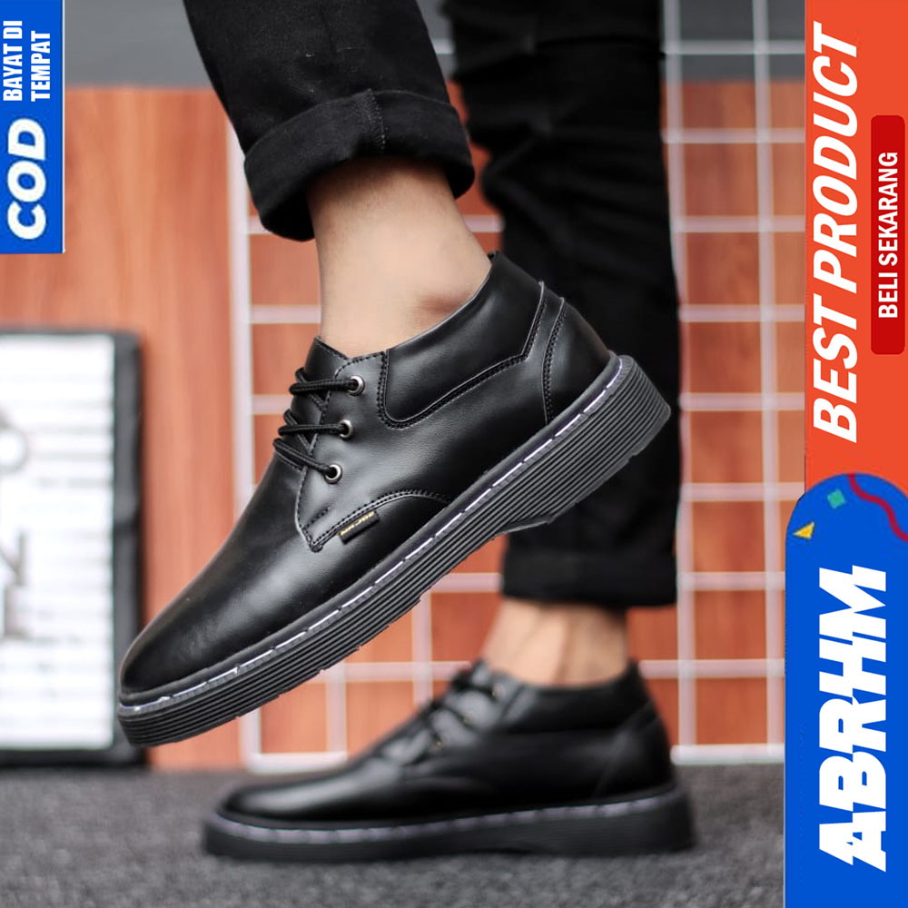 ABRHM Sepatu Formal Pantofel Docmart Low Boots Kerja Pria Casual Hitam