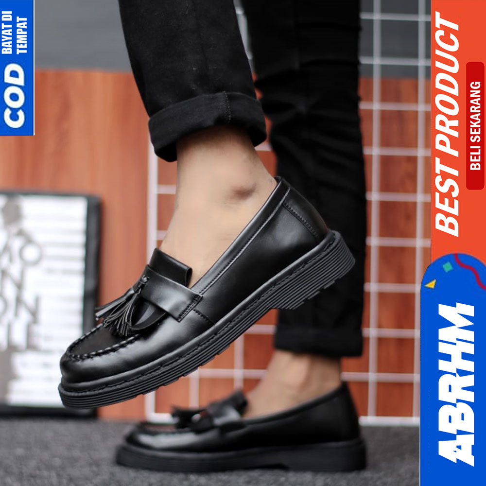 ABRHM Sepatu Loafers Docmart Formal Pantofel Kerja Pria Hitam