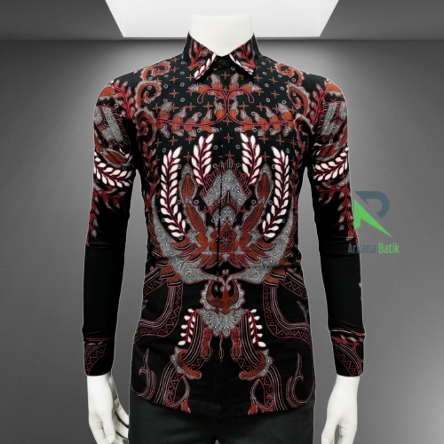 BATIK SLIMFIT Arkana Motif SANTOSHA Premium Kemeja Baju Pria Lengan Panjang Motif Modern Slim Fit