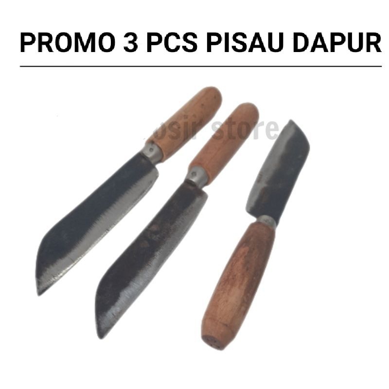 Pisau Dapur Baja Mini Asli Madura 3pcs / Pisau Pemotong Bawang / Pisau Pemotong Sayur / Pisau Tajam 