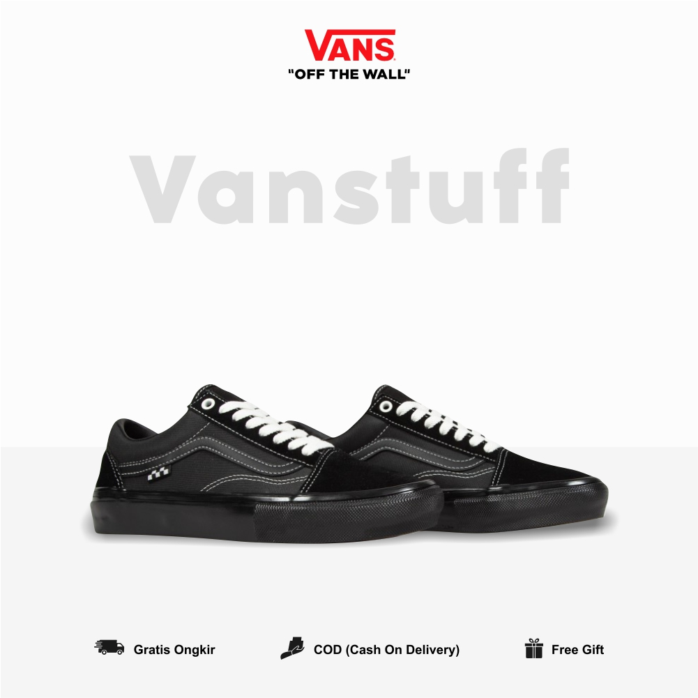 Vans Skate Old Skool Black Black Stitch White Pria Wanita Original 100 BNIB Globat Market Authentic Guarated Vanss Ori Ols School Item Putih