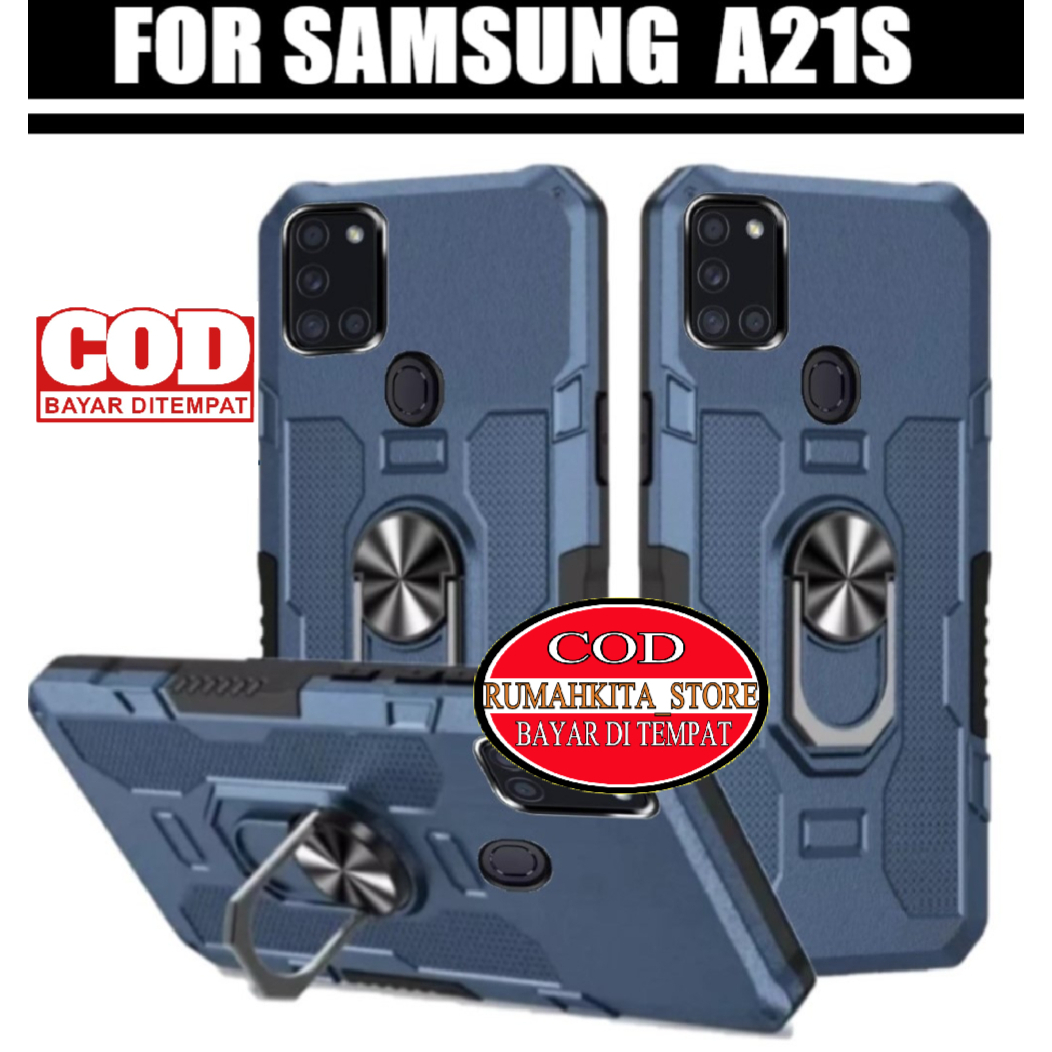 Case SAMSUNG GALAXY A21S NEW Soft Case Robot Hit EYE Ring Standing Hard Case Carbon