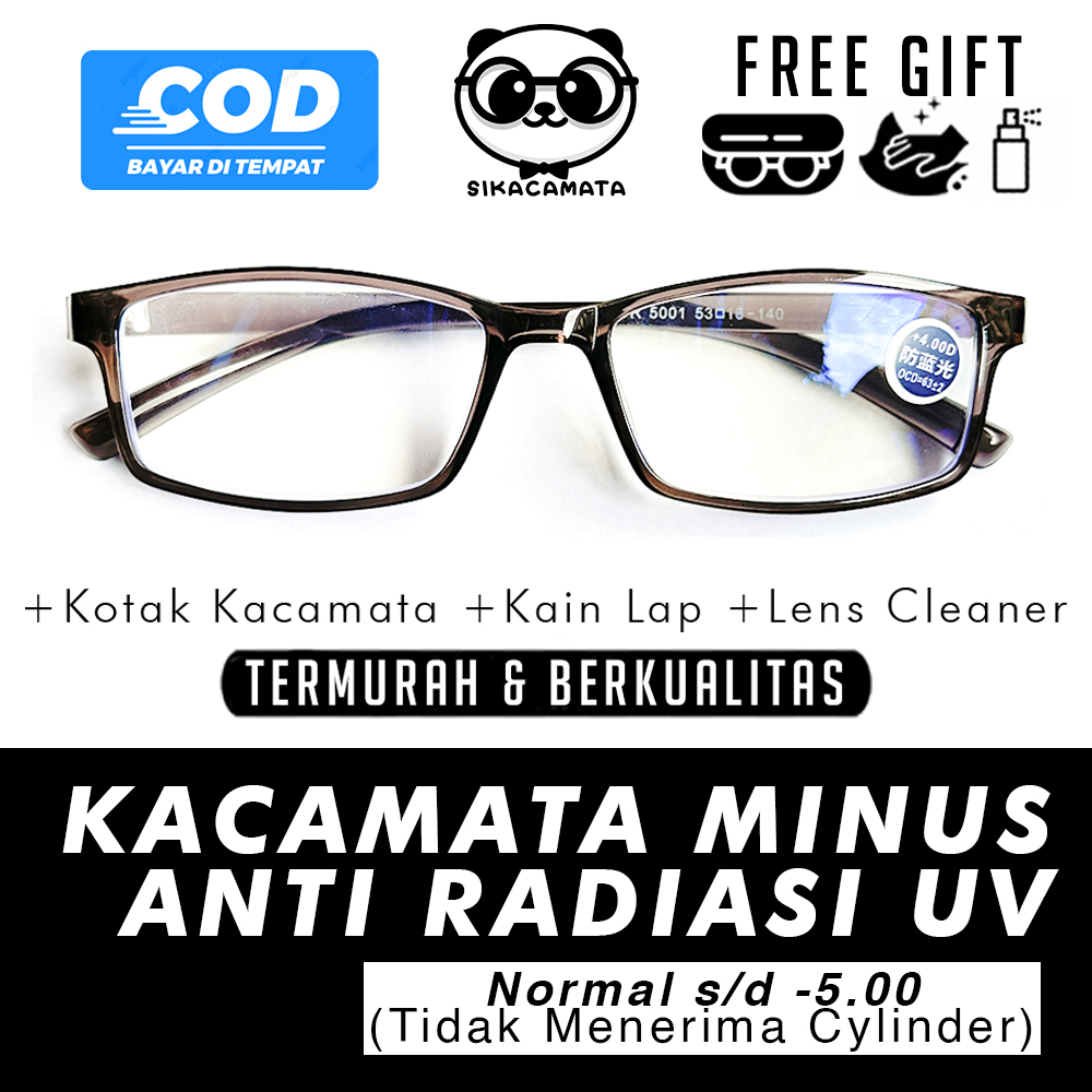 Kacamata Tipe 5000 MINUS ANTI RADIASI UV Hp, Laptop, Komputer -0.50 s/d -5.00 Blue Light Blocking Korea Fashion Pria / Wanita / Anak-anak Kotak