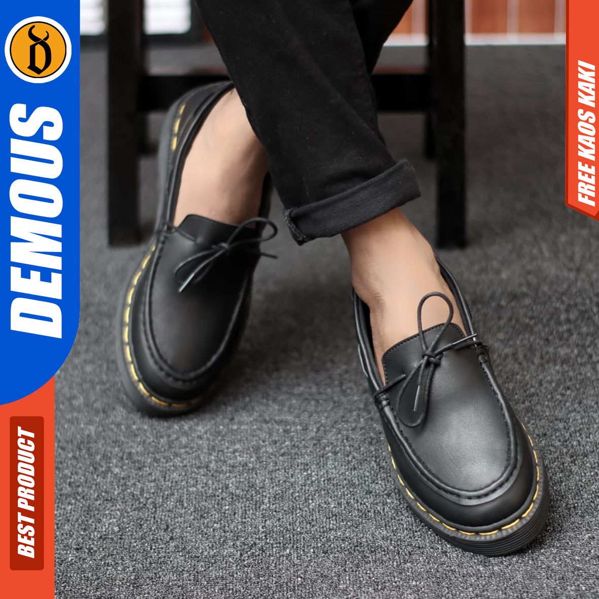 DEMOUS - Sepatu Loafers Docmart Formal Pantofel Kerja Pria Hitam