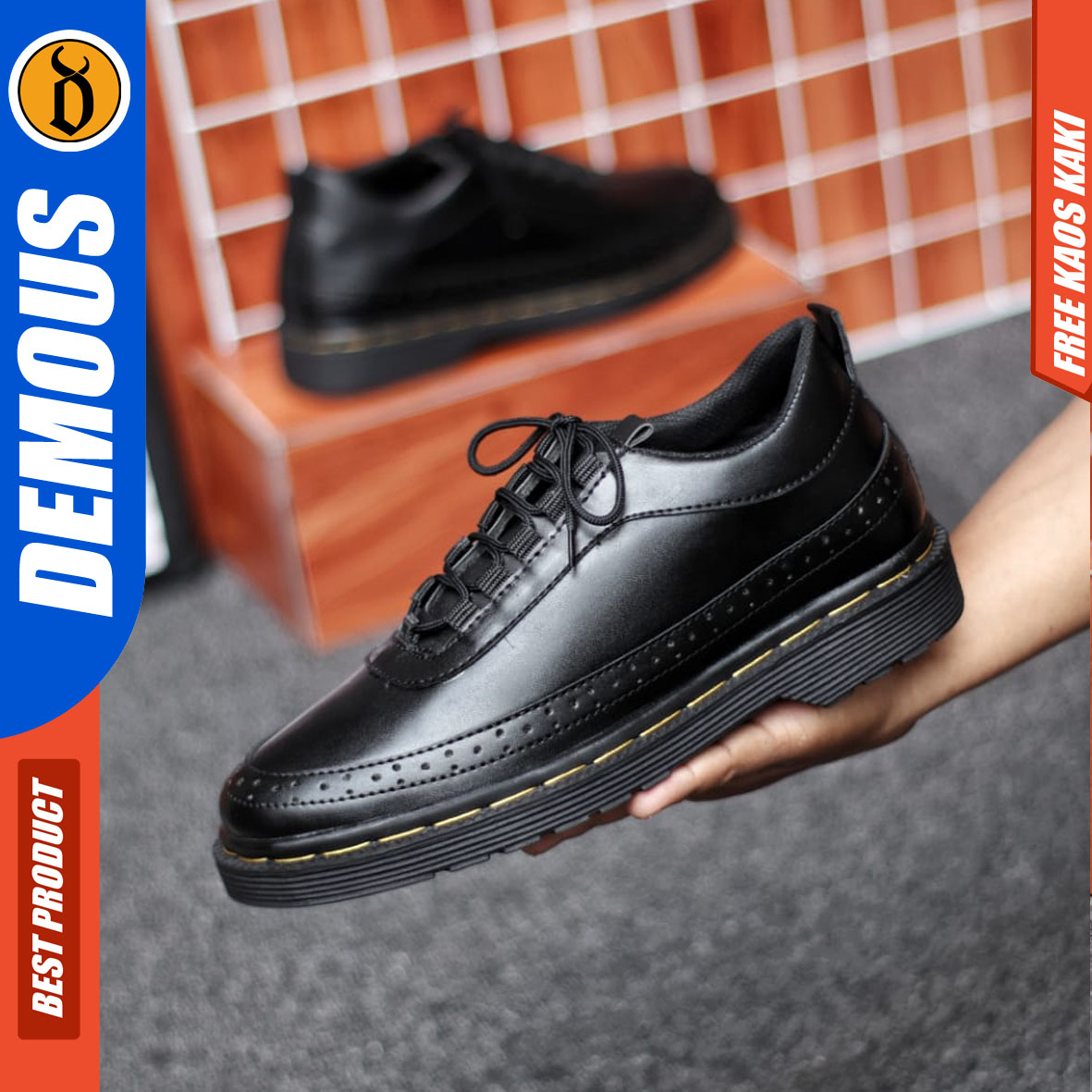 DEMOUS KAWAKI - Sepatu Pantofel Formal Docmart Low Boots Kerja Kantor Pria Hitam