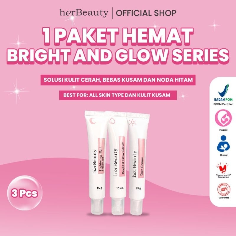 HERBEAUTY SKINCARE PAKET HEMAT BRIGHT AND GLOW ACNE DARKSPOT
