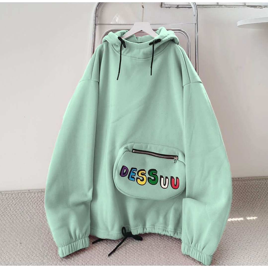 Sweater Hoodie Wanita Oversize | DESSUU Pocket Ziper Hoodie Wanita Sweatshirt Pakaian Wanita Korean Style