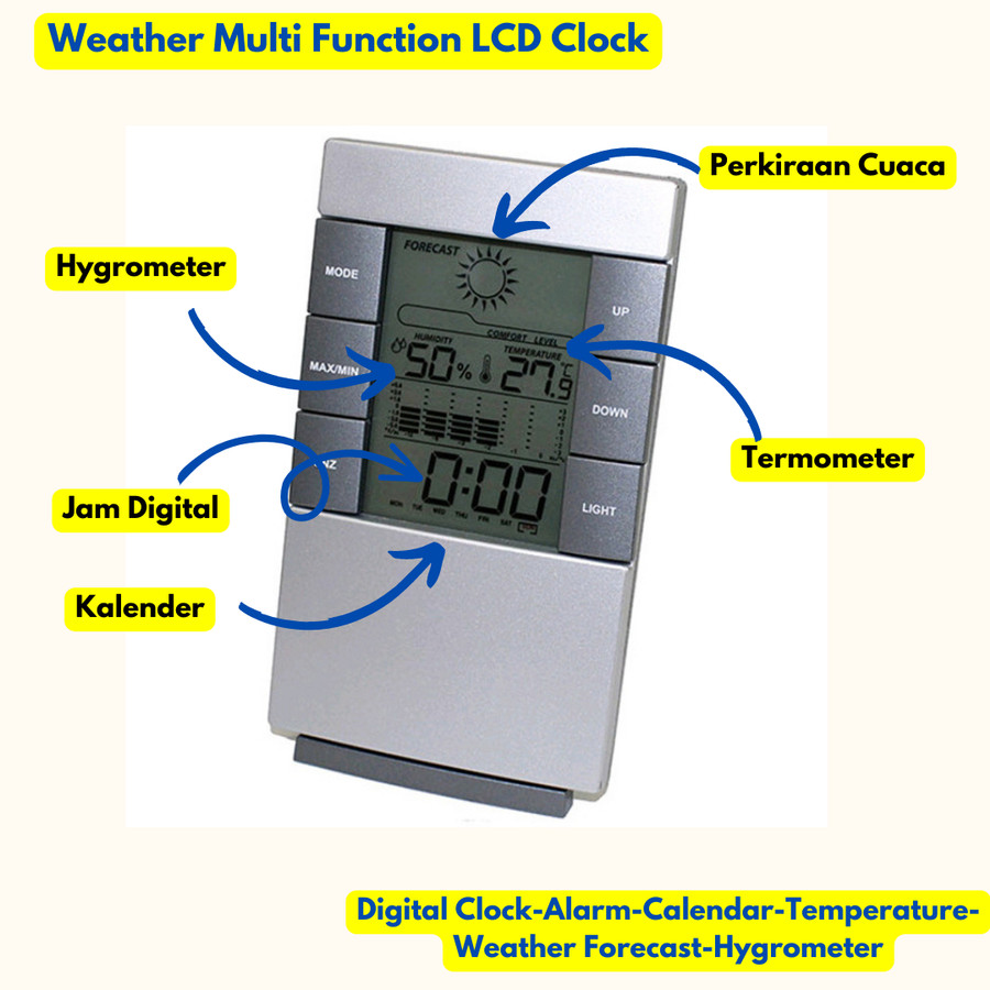 Hygrometer Thermometer Ruangan Digital Humidity Jam Meja digital