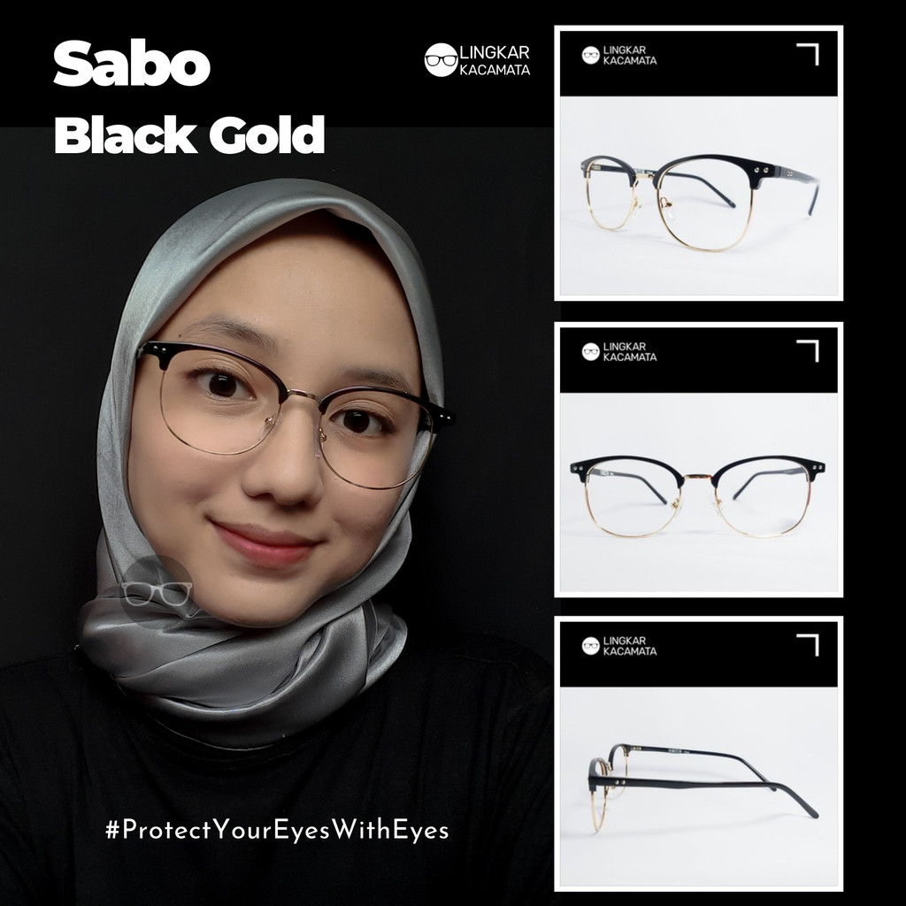 Kacamata SABO Black Gold Photochromic Anti Radiasi Blueray Frame Plastik Besi Kotak Minus Silinder