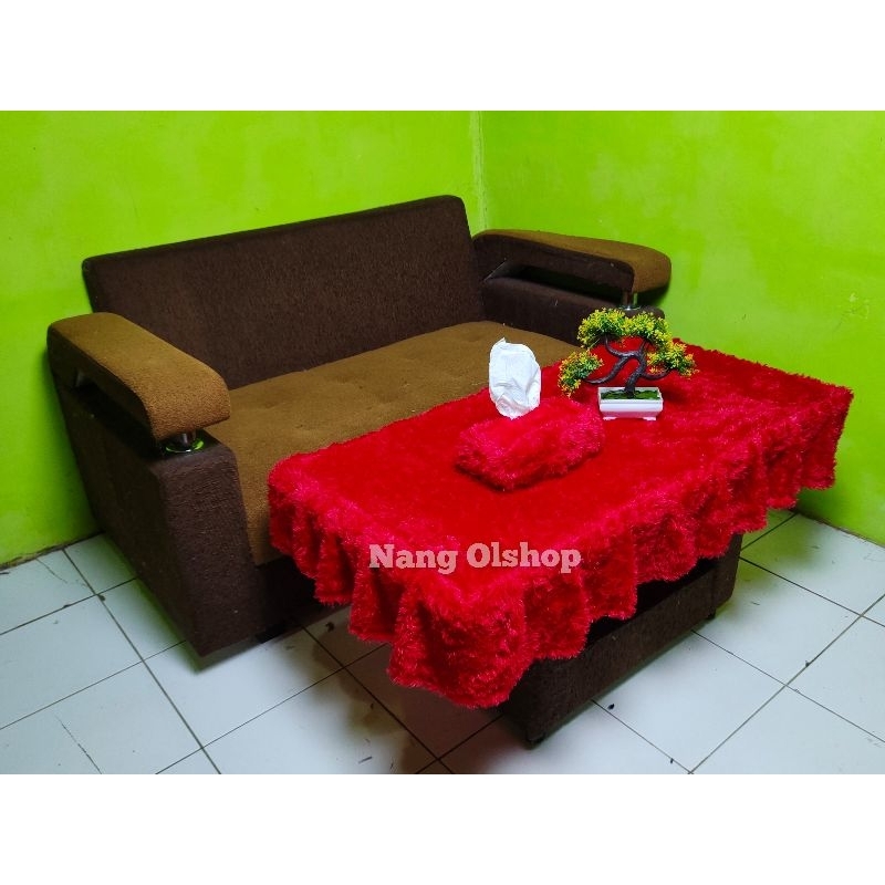 Satu Set Taplak Meja Ruang Tamu Rumbai+Tisu Ukuran P100xL50cm Bisa COD
