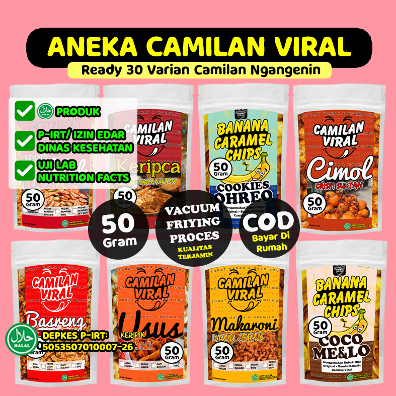 

✅(HALAL, P-IRT) ANEKA CEMILAN & KERIPIK, BASRENG PEDAS DAUN JERUK, KERIPIK PISANG COKLAT LAMPUNG, KERIPIK KACA, KERIPIK USUS KERIUK, CIMOL KERING KERISPI, CEMILAN PEDAS, CEMILAN MANIS