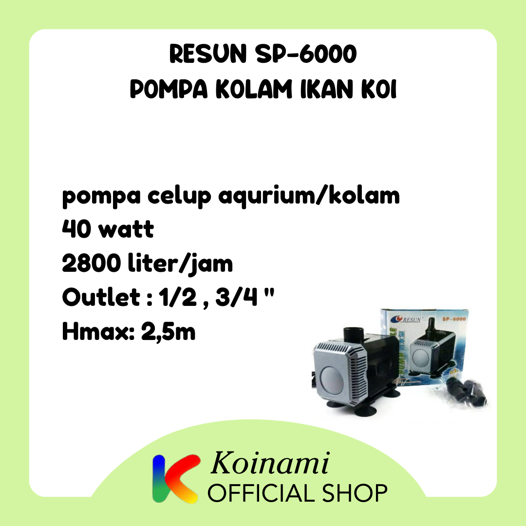 RESUN SP- 6000 / pompa kolam ikan koi / sumbersible pump / filter / 40 watt / 2800 liter 2.5 meter