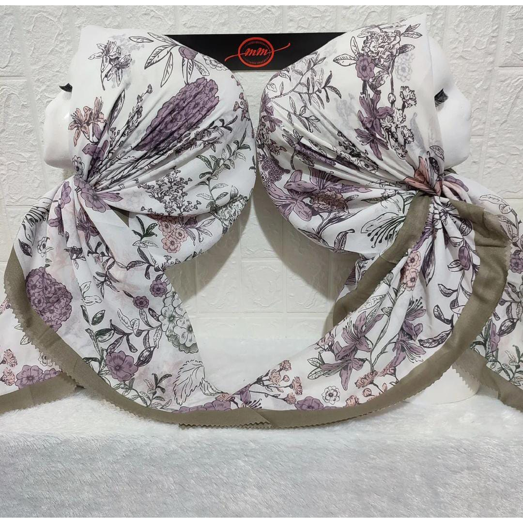 Segi empat Denai Hijab Voal Denay Segi empat motif printing premium hijab MOTIF PUTIH