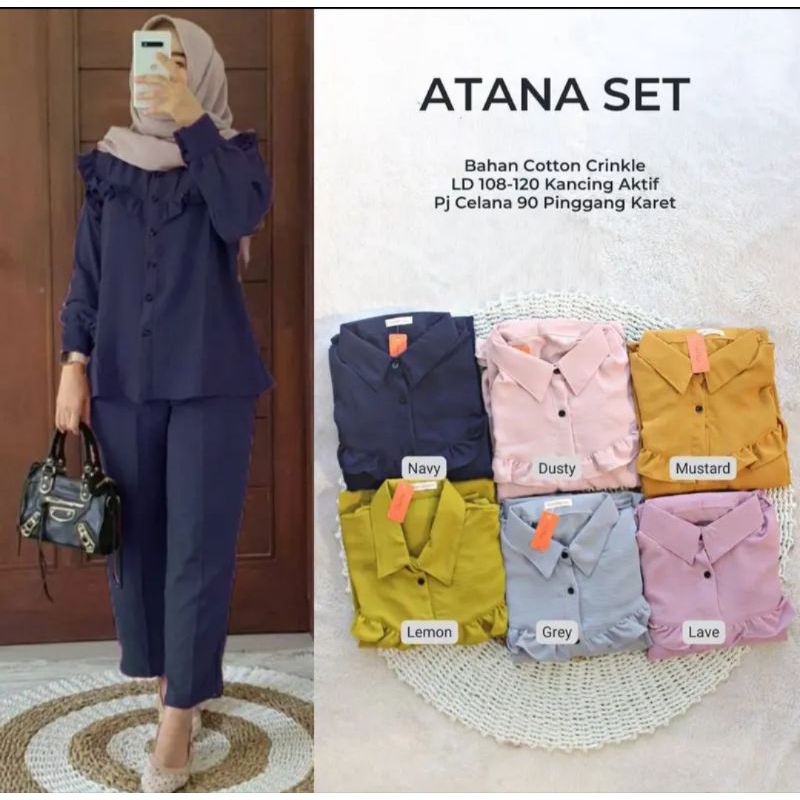 ATANA SET SETELAN/BAJU/WANITA/DEWASA/TERBARU/ATANA BAHAN CRINKLE AIRFLOW