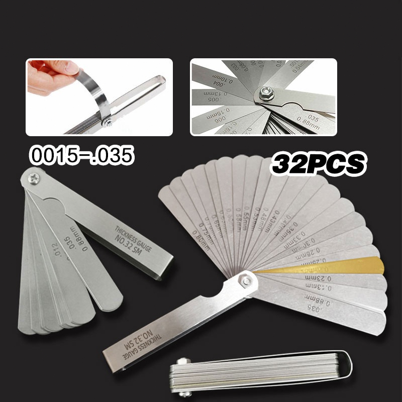 32 Blades Combination Feeler Gauge Metric Imperial Gapped Filler Measure/Alat Ukur Celah/ Feeler Puller alat ukur