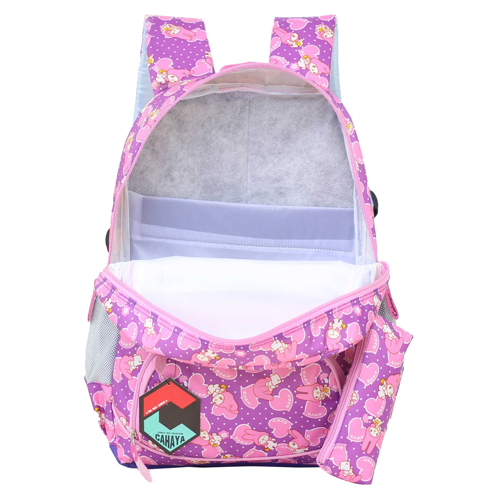 Tas Sekolah Anak-Anak Bonus Tempat Pensil Cahaya Melody Pink Variasi Ungu Ransel Anak Perempuan Ransel Anak TK SD Hello Kity Melody Bahan Import Bonus Tempat Pensil Raincover Muat Buku Tema LKS Buku Paket