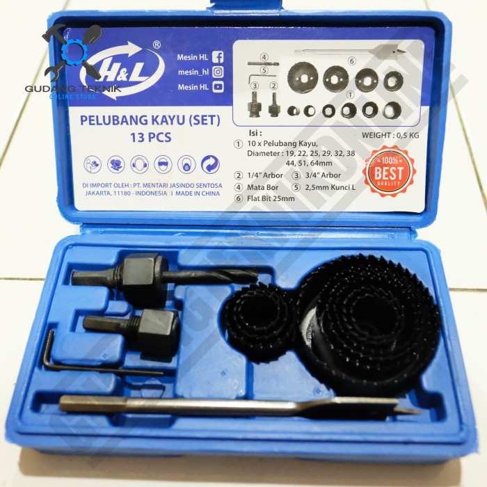 SET Mata Bor Pelubang Kayu 13pcs Dan 16pcs H&amp;L HNL / Holesaw Kit Mata Bor Lubang Kayu Triplek Pipa PVC 13 Pcs Dan 16 pcs H&amp;L HL