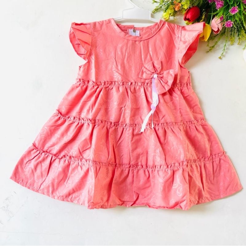 Dress Anak 1 2 2,5 Tahun Anak Cewek Perempuan Dress canda kekinian terbaru pita lucu viral ( Dress Canda Tumpuk )