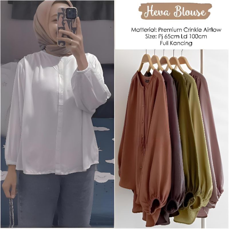 Heva Blouse Kemeja Crinkle Oversize LD 110 / Atasan Wanita