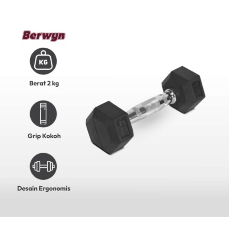 BERWYN DUMBBELL 2 &amp; 5KG HITAM/ACE BARBEL KARET HEXAGONAL 2&amp;5 KG/ACE HEX RUBBER  DUMBBELL 5KG BLACK