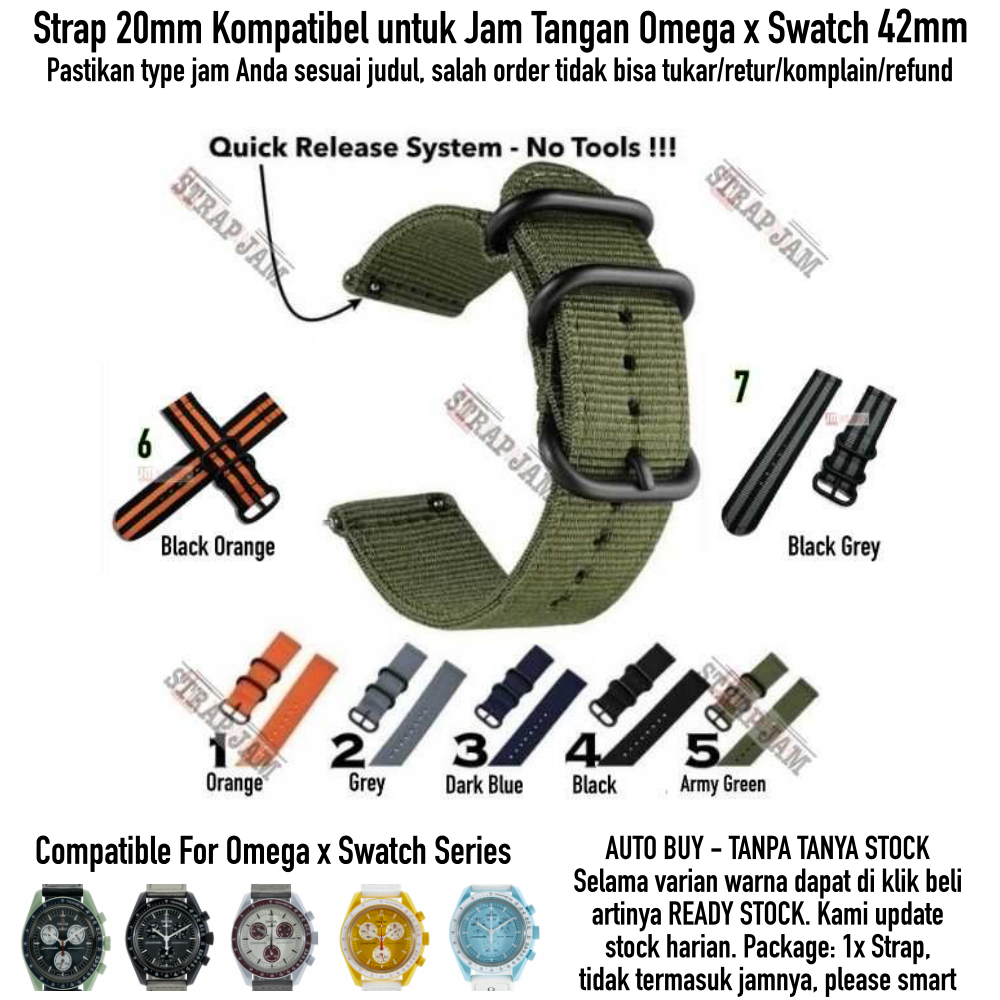 STT Strap Omega X Swatch 42mm - Tali Jam Tangan 20mm Nylon Nilon Stitching Quick Release