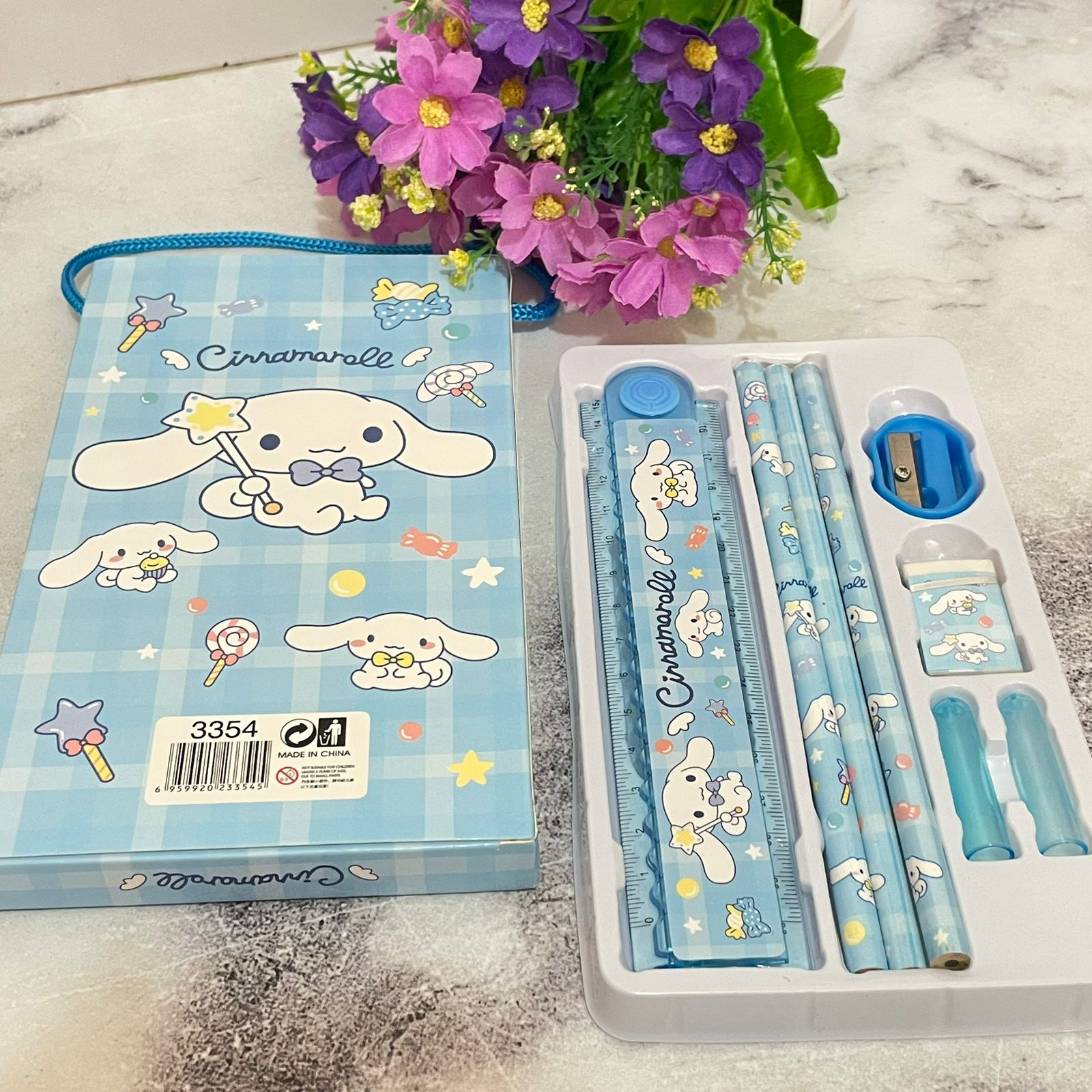 Paket Alat Tulis SANRIO 5 in 1 Komplit Lucu / Paket Box Kuromi Bertali Cinnamoroll Melody Purin compact Alat Tulis Favorit Anak Harga Termurah Kualitas Terbaik bisa COD