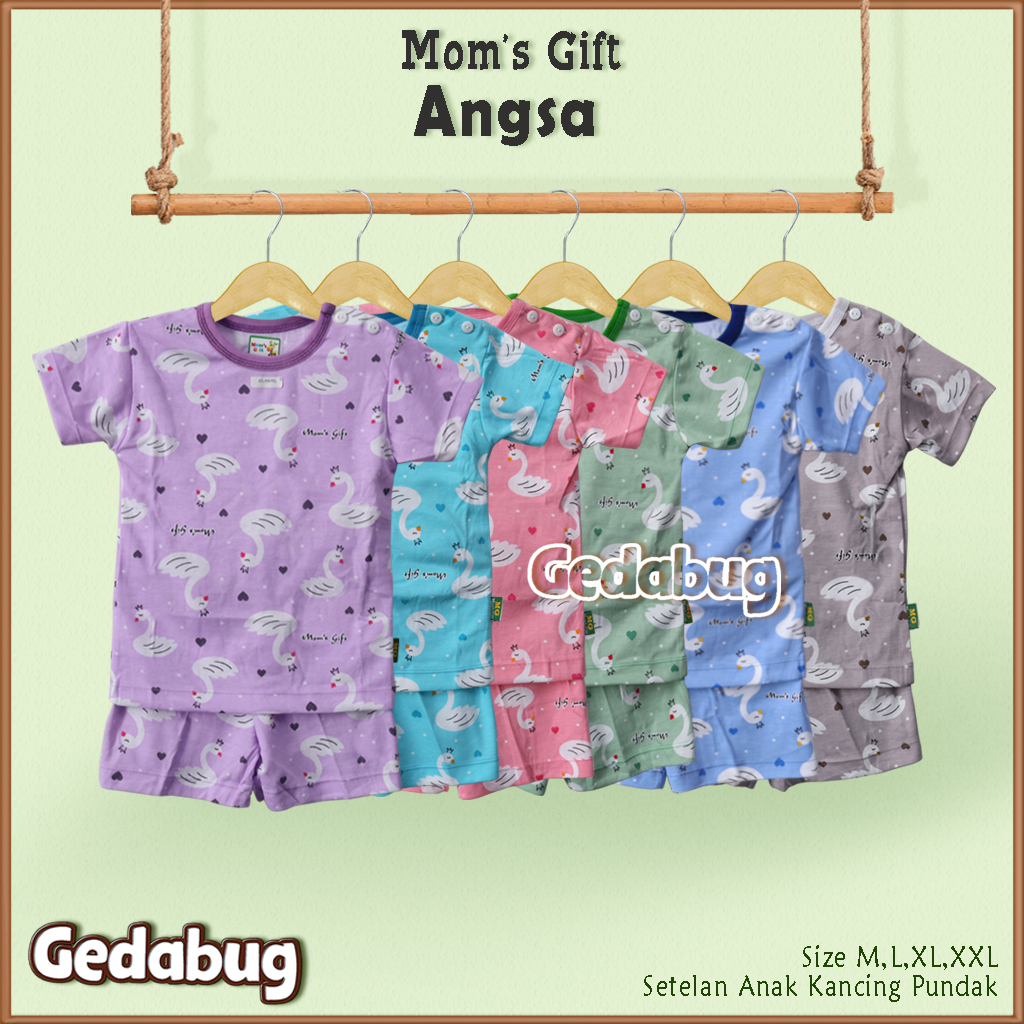 3 Setel - Setelan Kaos Anak Mom's Gift Angsa PENDEK | Setelan Baju bermain Anak Moms Gift | Gedabug