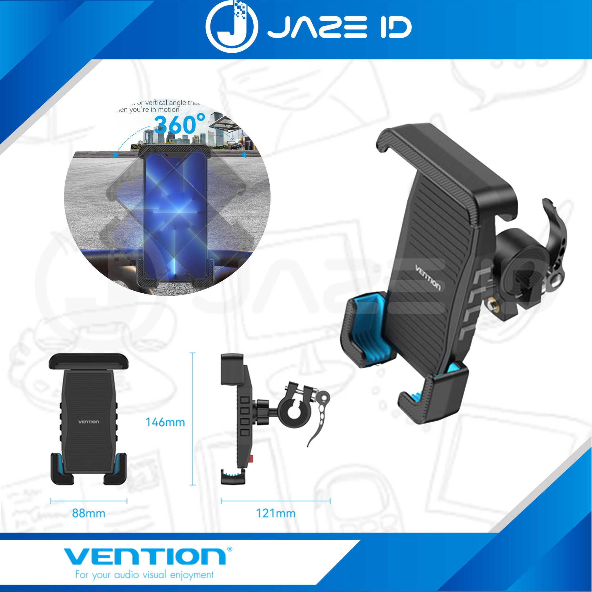 Vention Bike Phone Mount Holder Motor Sepeda Universal Rotation 360