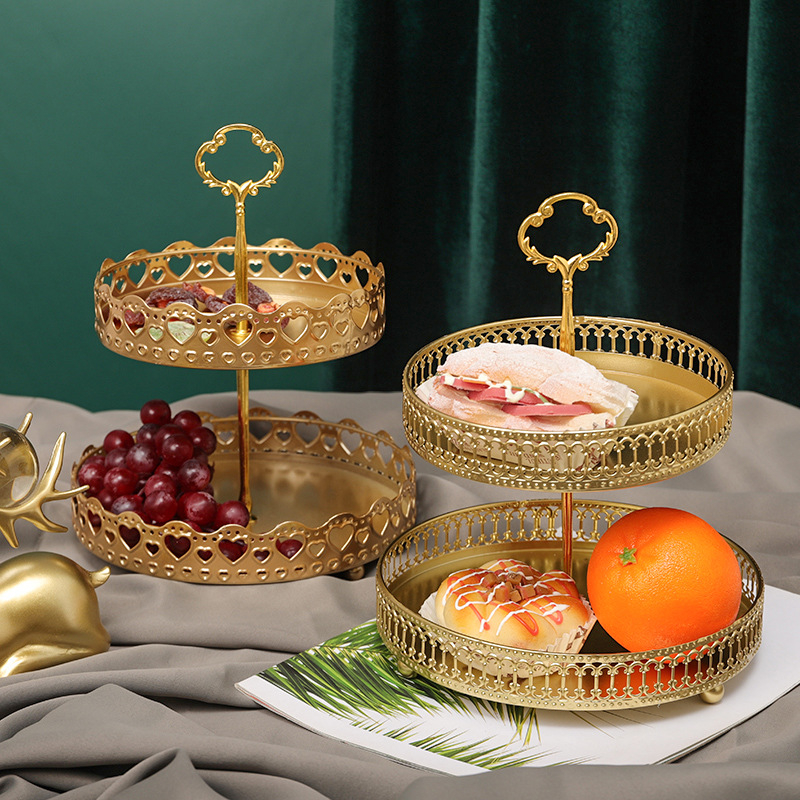 Mi.more  2Layer Fruit Tray Buah Snack Gold Storage Rack Pastry Fruit Cake Organizer Hollow Out Bedroom Countertop Decor