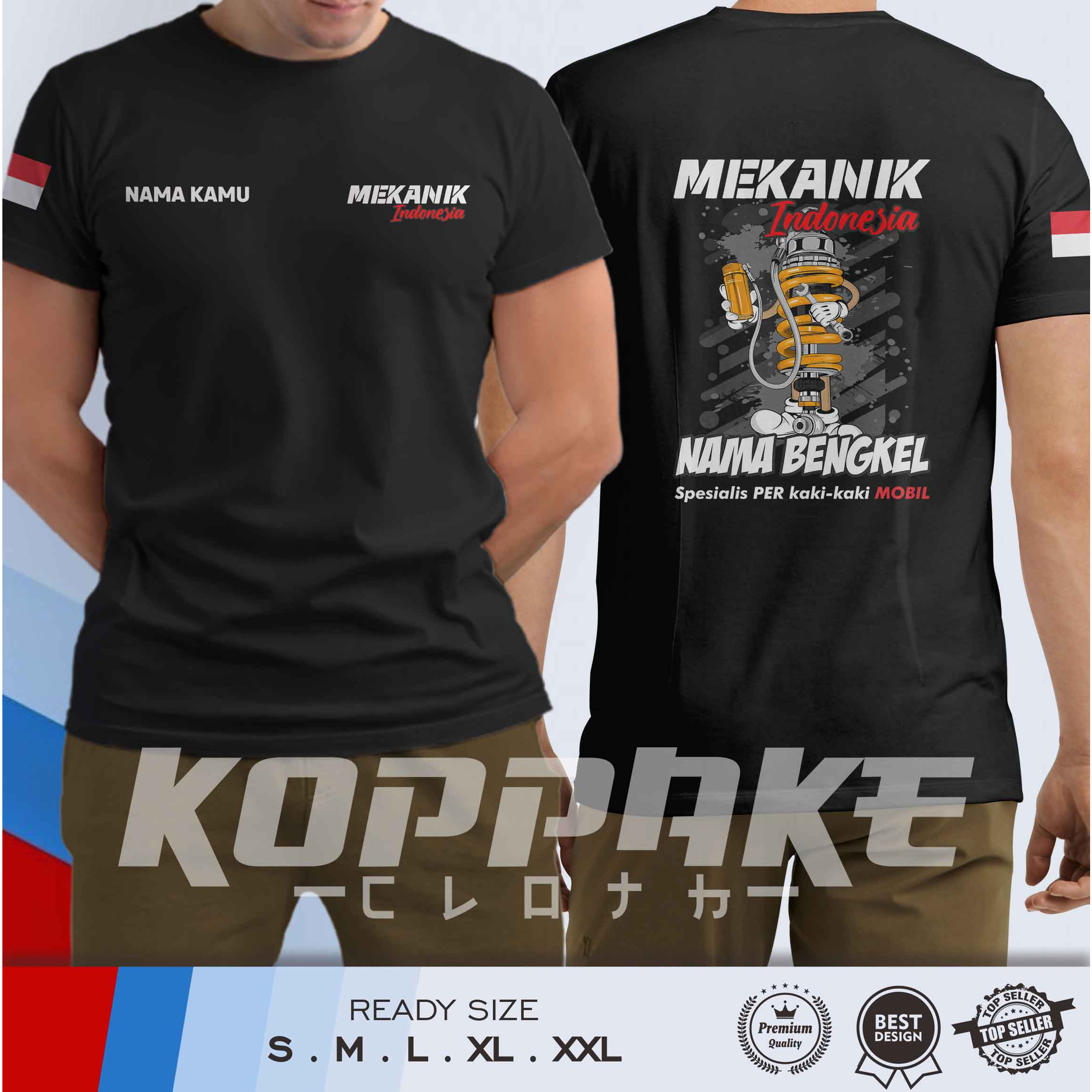 Kaos Mekanik Indonesia Spesialis Per Kaki-kaki Mobil Gratis Nama Kamu dan Nama Bengkel Baju Otomotif