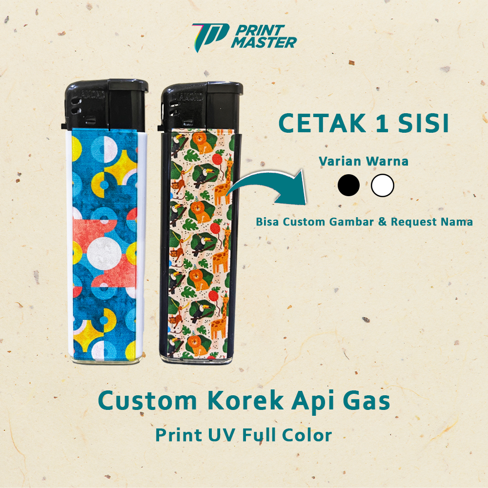 Custom Korek Api Gas Lighter Promosi Souvenir Print UV Warna 1 Sisi