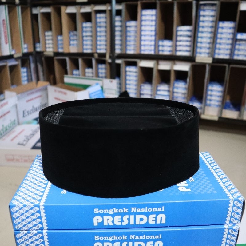 PROMO !!! SONGKOK PRESIDEN PECI KOPIAH HITAM POLOS AC JARING TINGGI 9 CM REAL PICT MURAH