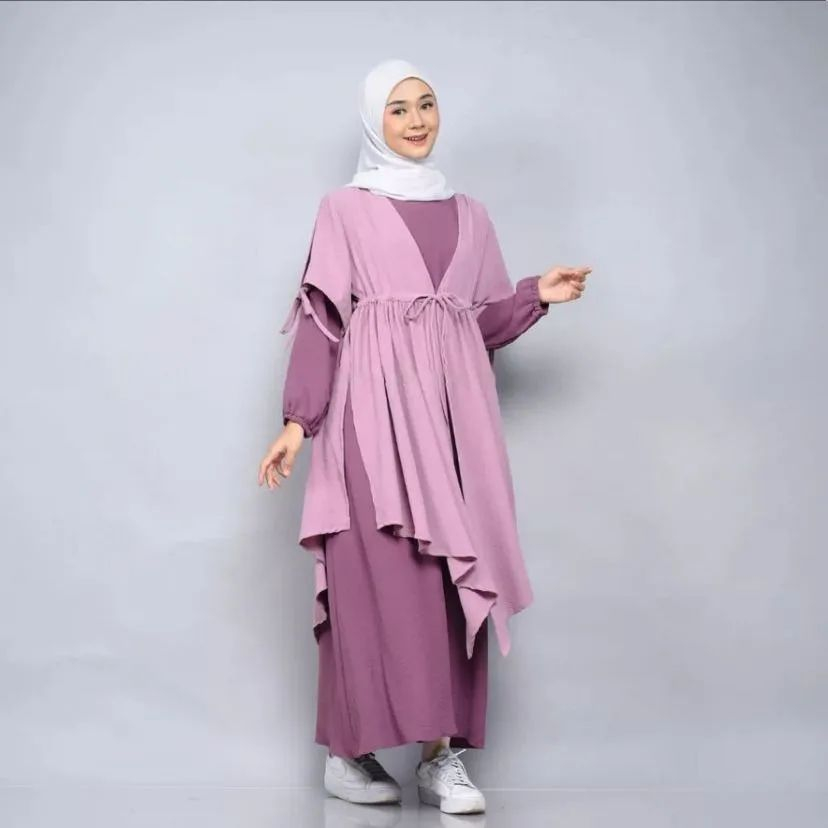 Stelan Wanita / Pakaian remaja / Dress + Outer Setelan Cringkle Premium Terbaru 2023 Faiza set Muslim / Fashiom muslim wanita Gamis