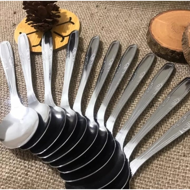 BISA COD [1Kilo Muat 5 pack 60pcs] Sendok Makan Bahan Tebal / Motif / Batik Dapat 12pcs