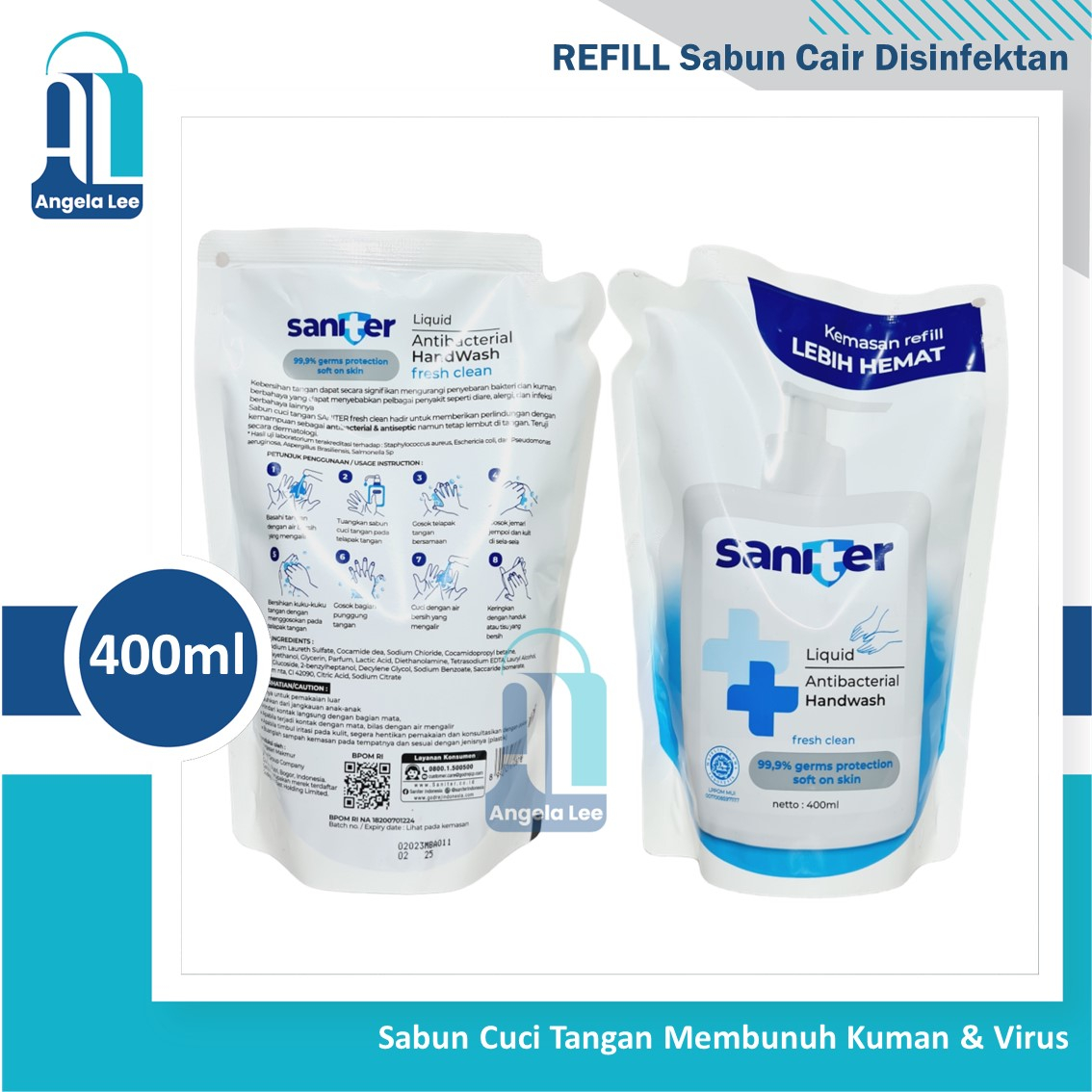 Saniter Handwash Liquid 400ml Sabun cuci tangan bunuh kuman virus bakteri