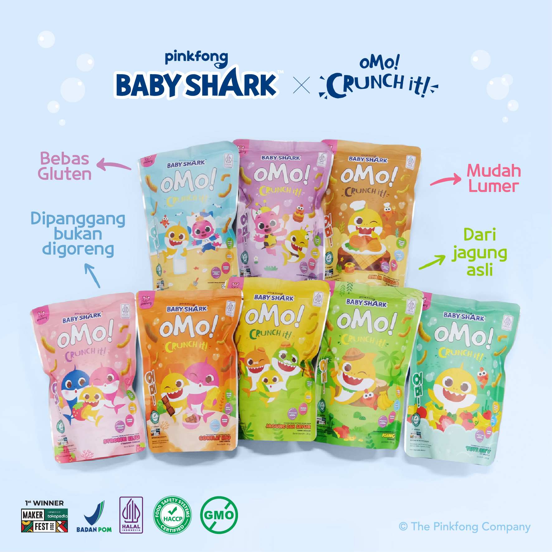 OMO CRUNCH IT BABY SHARK CEMILAN ANAK 25GR | HEALTHY SNACK NON MSG