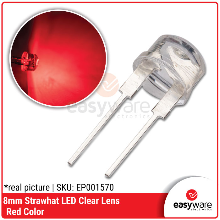 LED 8mm Strawhat Red Clear Lens LED Topi 8 mm Strawhat Merah LED F8