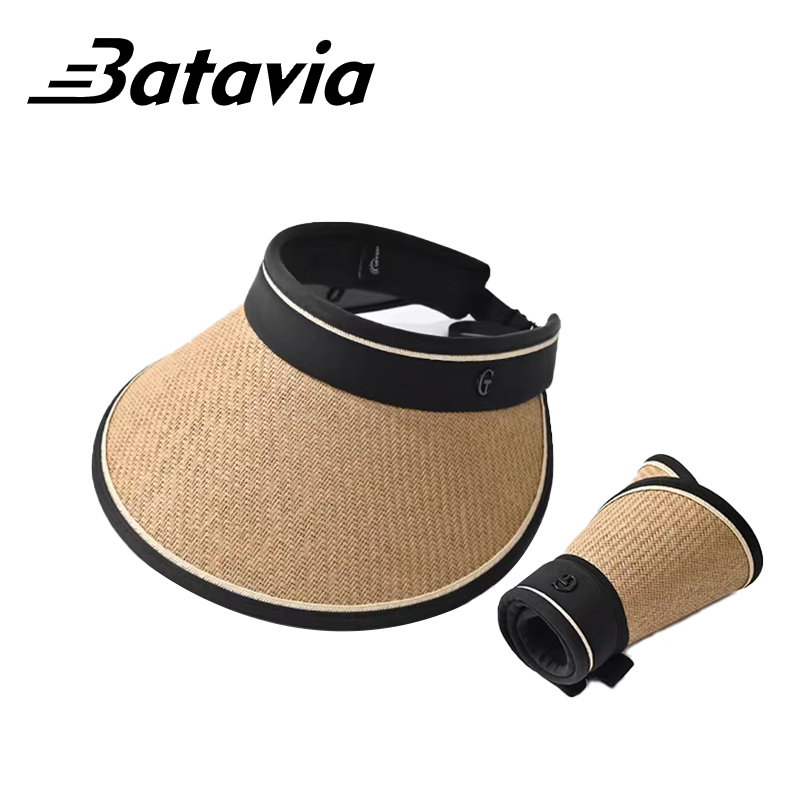 Batavia Penuh Besar Kosong Top Sun Hat Wanita Musim Panas UV Bersepeda Hitam Karet Jerami Topi Anti-Ultraviolet Matahari Topi Matahari topi Penutup Wajah T5